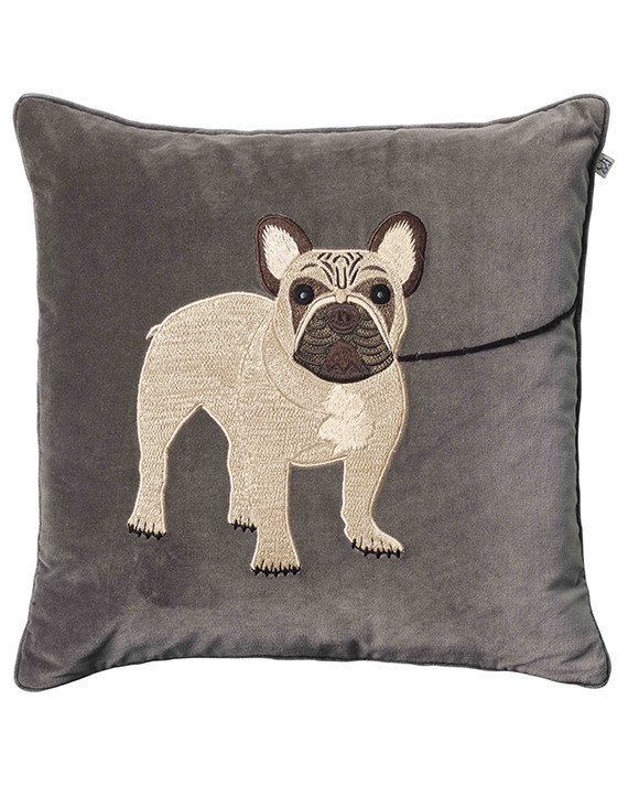 Chhatwal & Jonsson kuddfodral French Bull Dog sammet Grå 50x50 cm