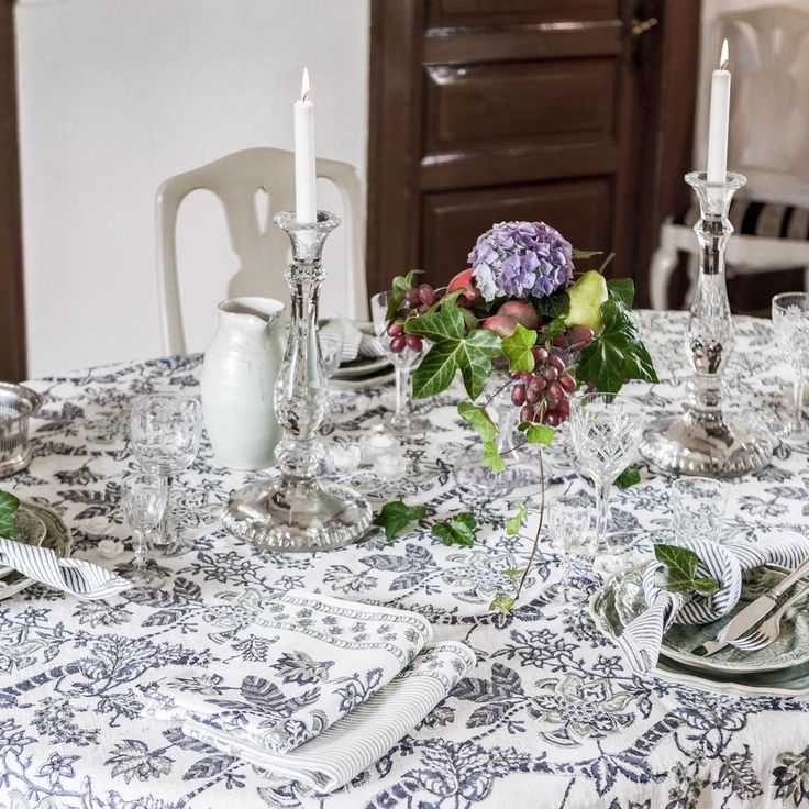 Chamois Floral Linneduk Sea blue - Bild 2