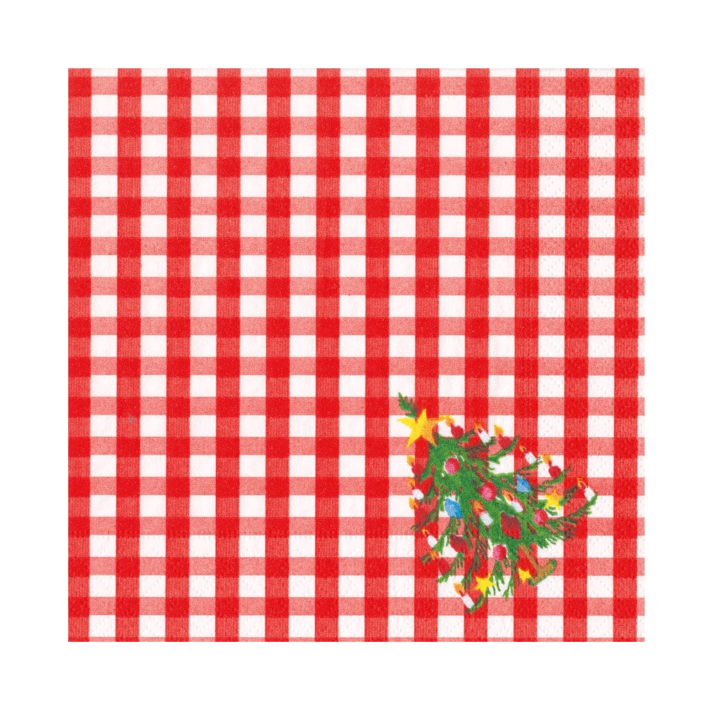 Caspari Servetter Christmas Tree Gingham 16.5x16.5 cm