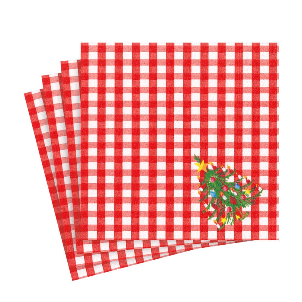 Caspari Servetter Christmas Tree Gingham 16.5x16.5 cm - Bild 2