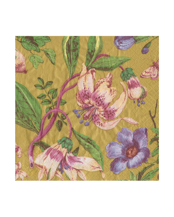 Caspari Servetter Porcelain Blooms Gold 20x20cm