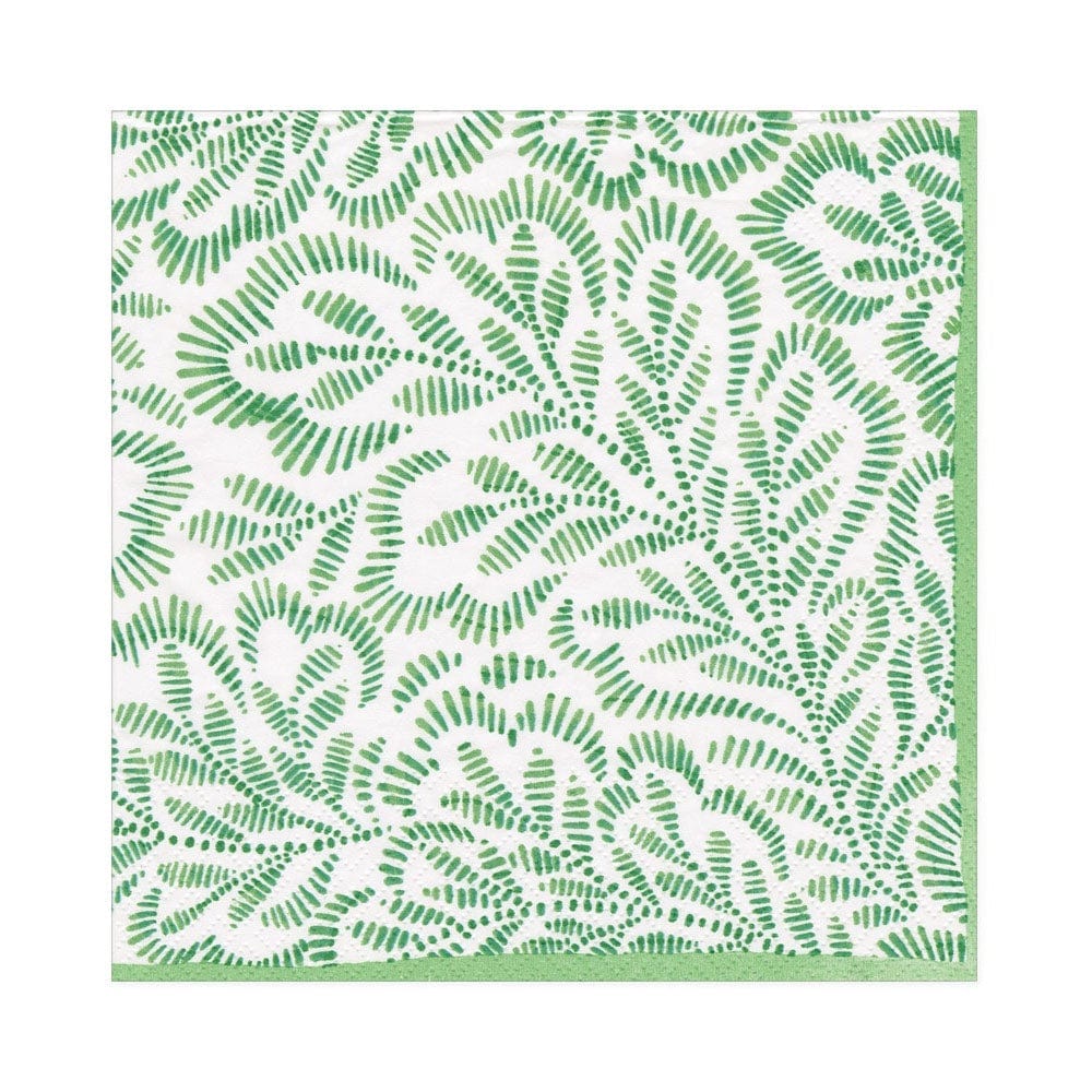 Caspari Servetter Block Print Leaves Green