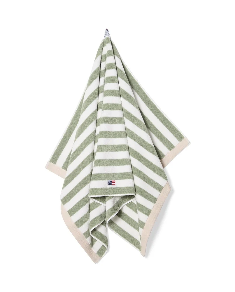 Lexington Blockrandig Handduk Vintage Green/White/Moonbeam