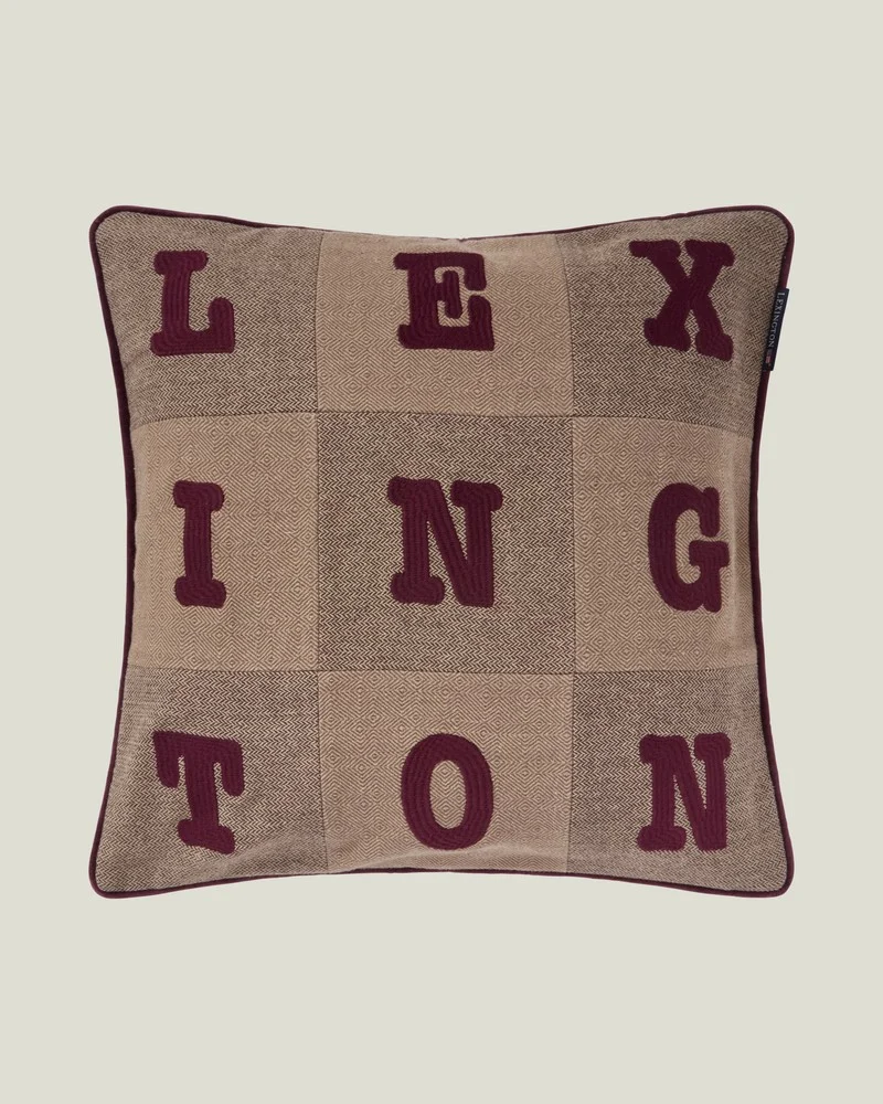 Lexington Kuddfodral Ekologisk Bomullstweed Bokstavsapplikation Beige/Brown/Fig