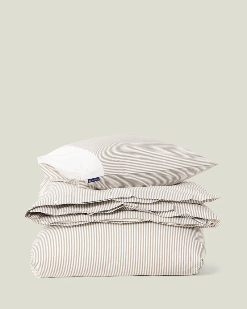 Lexington Randigt Påslakanset Bomulls Percale Oliv/White