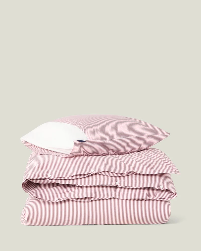 Lexington Randigt Påslakanset Bomulls Percale Fig/White