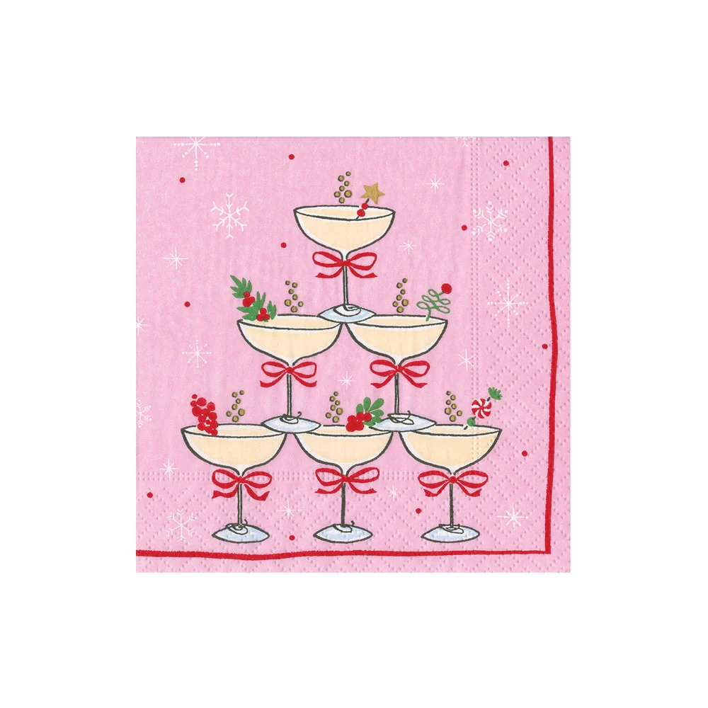 Caspari Servetter Sparkling Coupes Pink