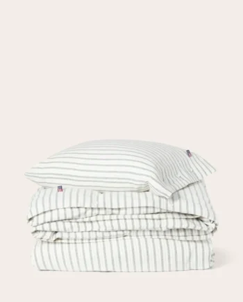 Lexington Randigt Bäddset Bomullsflanell Vit/Grön/Beige