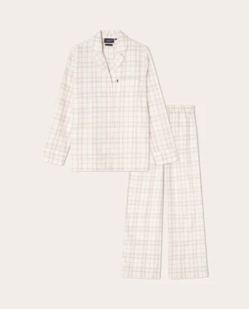 Lexington Pyjamasset Ekologisk Bomullsflanell Beige/Vit Rutig