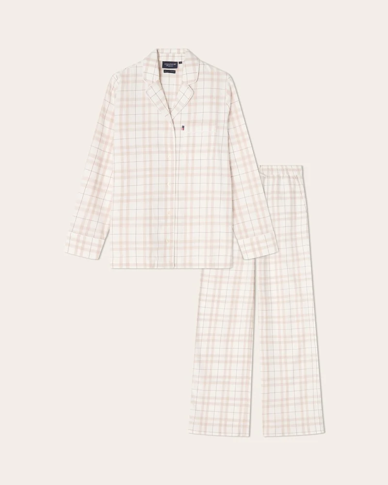 Lexington Pyjamasset Ekologisk Bomullsflanell Beige/Vit Rutig