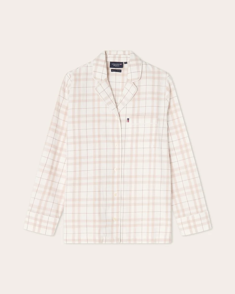 Lexington Pyjamasset Ekologisk Bomullsflanell Beige/Vit Rutig
