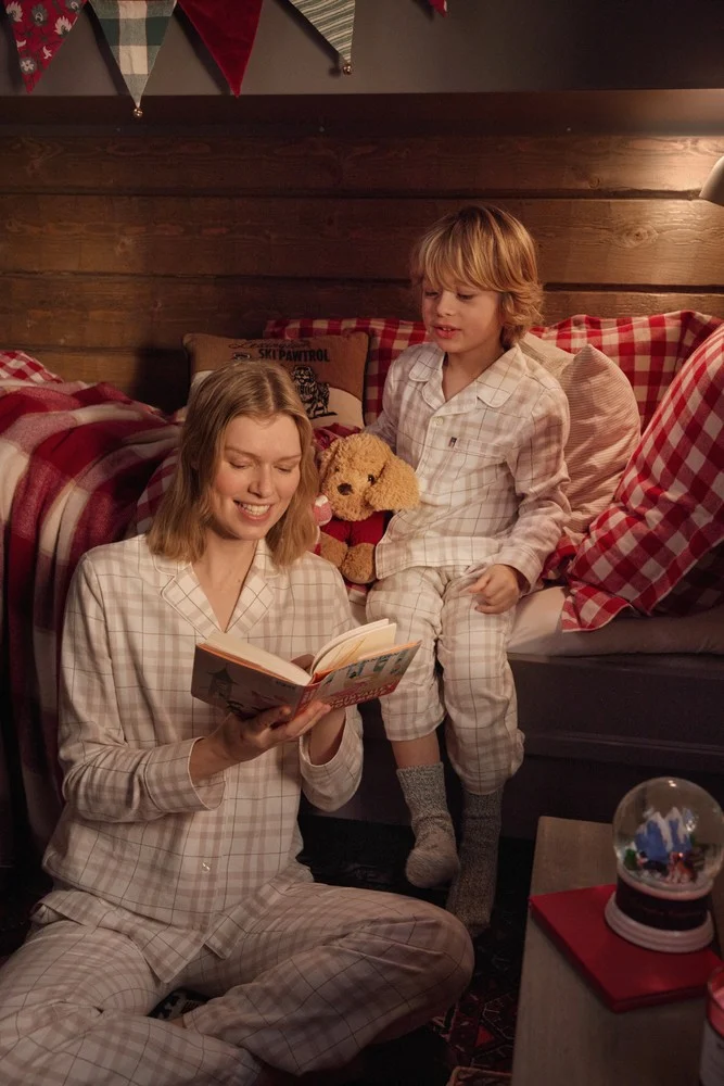 Lexington Pyjamasset Ekologisk Bomullsflanell Beige/Vit Rutig